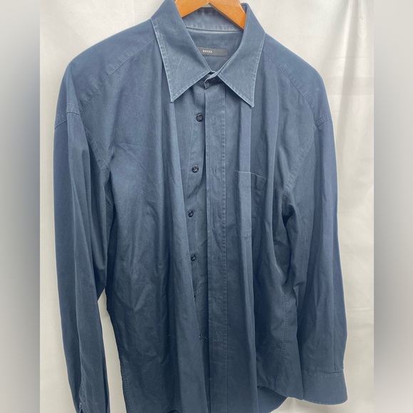 GUCCI Black Cotton Button Down Men's Fitted Dress Shirt 43/17 Made In Italy - Picture 6 of 10